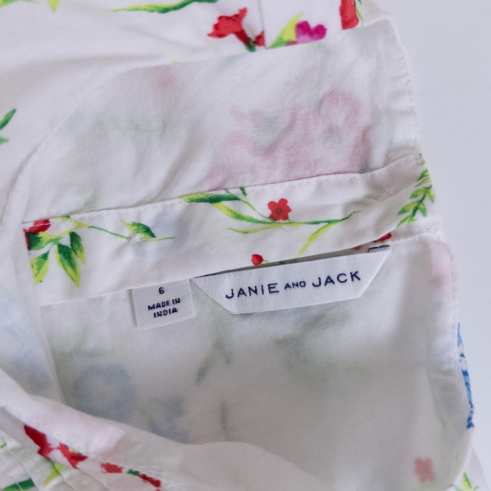 Janie and Jack Floral Eyelet Top Girls 6 White Red Blue Scalloped Hem - Picture 6 of 9